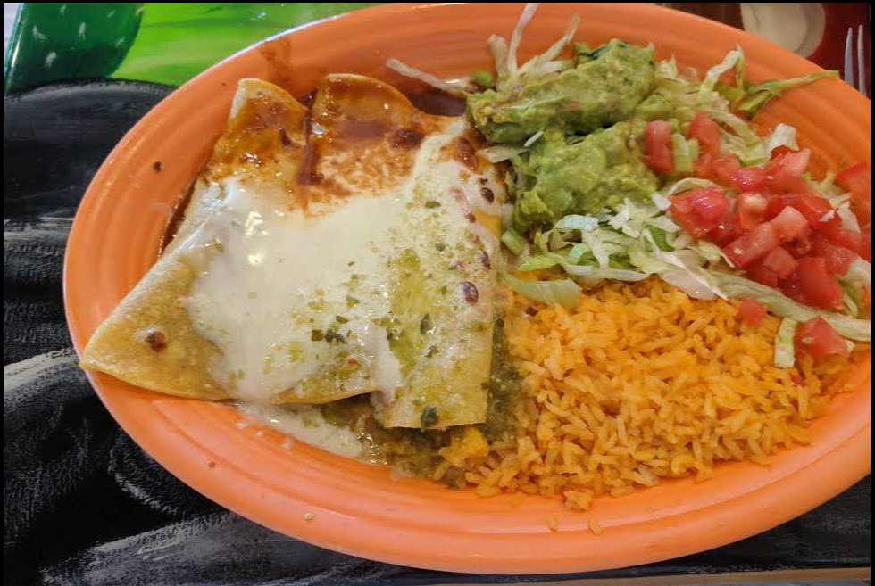 Enchilada Mexican Rice lettuce tomato, guacamole